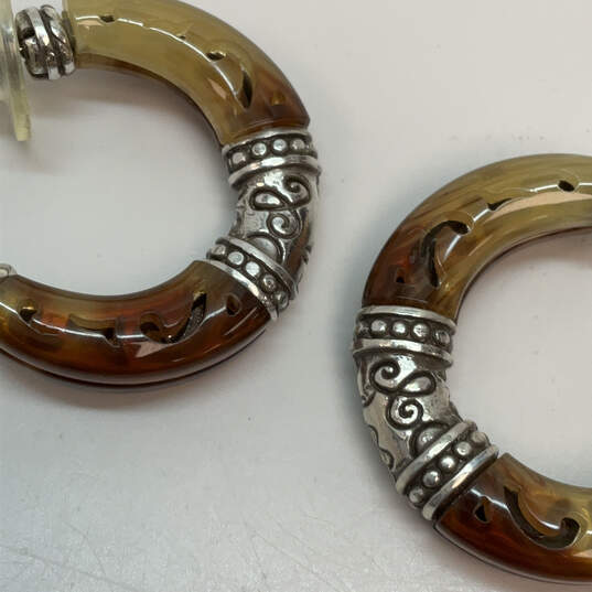 Designer Brighton Silver-Tone Fashionable Carved Half Hoop Earrings image number 4