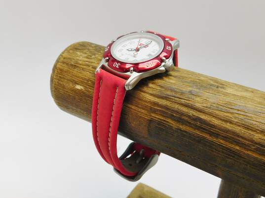 Levi Strauss V-254 Silvertone & Red White Dial Date Japan Movement Leather Band Watch 30.6g image number 3