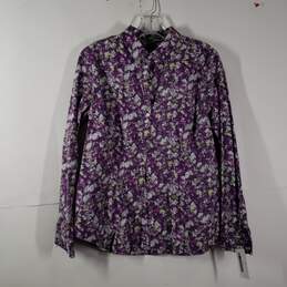 Womens Stretch Wrinkle Resistant Floral Long Sleeve Button-Up Shirt Size Large