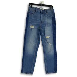 Abercrombie & Fitch Womens Blue Denim Distressed Medium Wash Mom Jeans Sz 28/6R