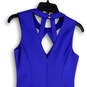 Womens Blue Sleeveless Round Neck Cut Out Back Zip Sheath Dress Size 4 image number 3