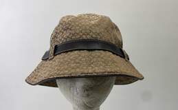 COACH Tan Signature Jacquard Leather Band Buckle Sun Bucket Hat