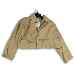 NWT Womens Tan Long Sleeve Spread Collar Cropped Jacket Size Medium