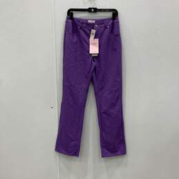 NWT Avec Les Filles Womens Purple Leather Straight Leg Ankle Pants Size 4