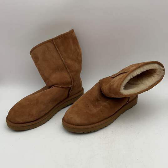 Ugg Australia Womens Tan Suede Fur Trim Round Toe Slip-On Winter Boots Size 10 image number 2