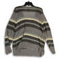 Womens Gray Striped Sequin V-Neck Long Sleeve Pullover Sweater Size 14/16 image number 2