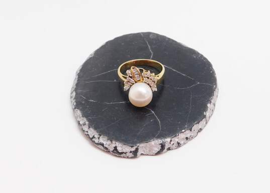 Elegant 14K Yellow Gold Pearl & Diamond Accent Ring 4.9g image number 1