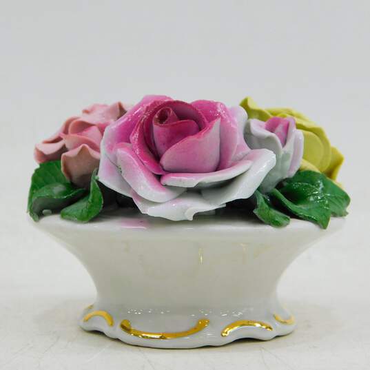 Vintage Dresden Floral Porcelain Pink Rose PAIR Candlestick Candle Holders image number 7