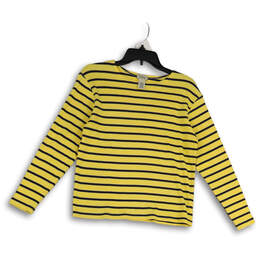 Womens Yellow Black Striped Long Sleeve Crew Neck T-Shirt Size Medium