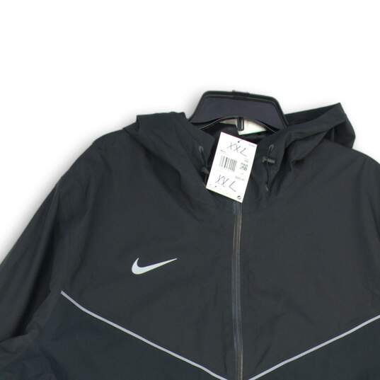 NWT Nike Mens Black Hooded Long Sleeve Full Zip Windbreaker Jacket Size XXL image number 3
