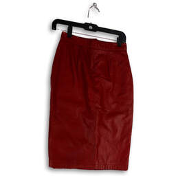 Womens Red Leather Pleated Knee Length Straight & Pencil Skirt Size 6 alternative image
