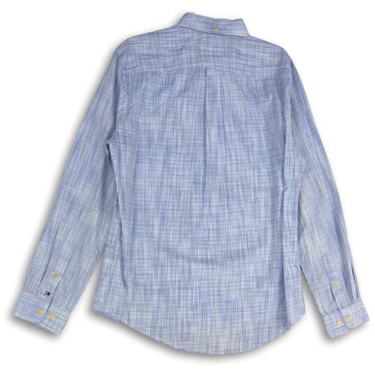 NWT Tommy Hilfiger Mens Blue White Plaid Collared Button-Up Shirt Size Large image number 2