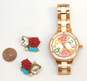 Betsey Johnson Crystal Flower Earrings & Rose Gold Tone Watch image number 6