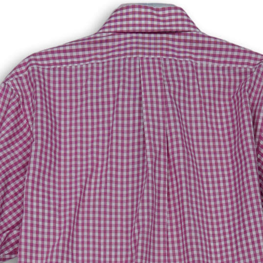 Mens White Pink Check Collared Formal Long Sleeve Dress Shirt Size 17 36/37 image number 4