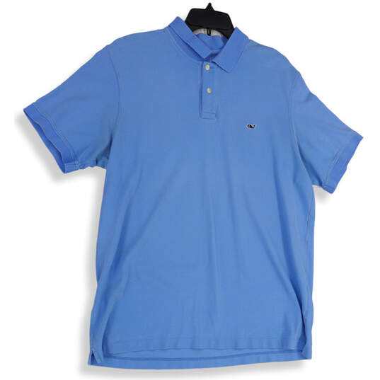 Mens Blue Short Sleeve Collared Regular Fit Golf Pullover Polo Shirt Size L image number 1