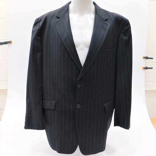 Melange Grey Pinstripe Wool Tailored Blazer Suit Jacket With COA image number 2