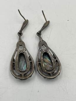 925 Sterling Silver Womens Blue Abalone Stone Engraved Dangle Earrings 8.8g alternative image