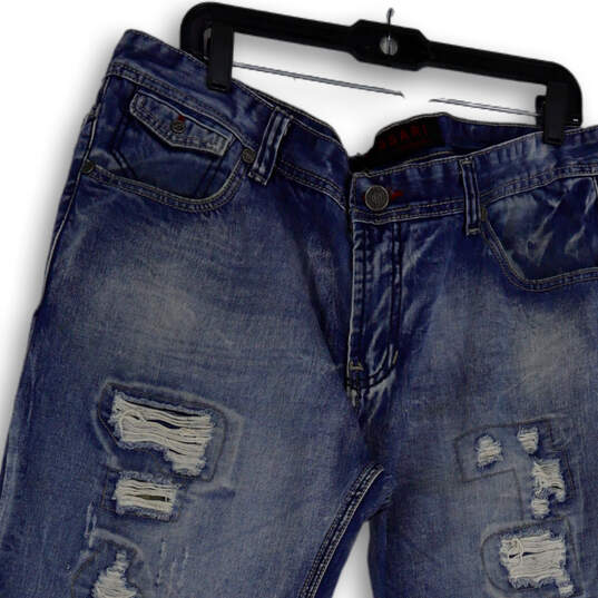 Mens Blue Medium Wash Denim Distressed Pockets Straight Leg Jeans Size 40 image number 4