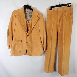 Bill Blass Men Yellow Corduroy 2 Pc Suit Set Sz 39