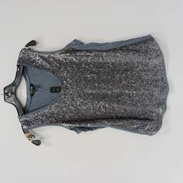 Women's Sequin Embellished Gray Sleeveless Blouse Sz PP NWT