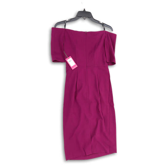 NWT Womens Purple Off The Shoulder Back Zip Knee Length Sheath Dress Size 4 image number 2