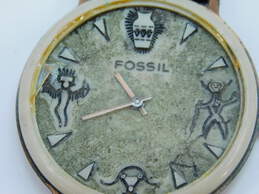 Vintage Fossil BW-6724 Pictograph Cave Drawing Braided Leather Band Men's Watch 28.1g