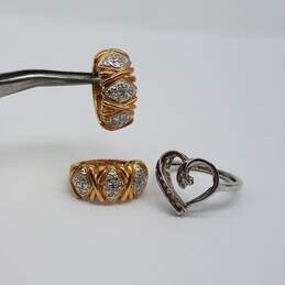 Sterling Silver Diamond Open Heart Sz 7 Ring Huggie Earrings Bundle 2pcs 8.4g