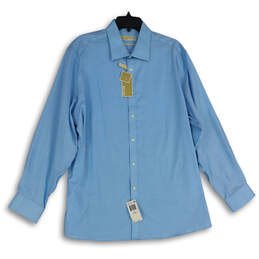NWT Mens Blue Long Sleeve Regular Fit Non Iron Dress Shirt Size 17.5 34/35