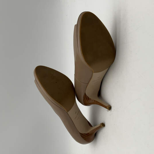 Womens Beige Leather Peep Toe Slip-On Stiletto Pump Heels Size 9 B image number 6
