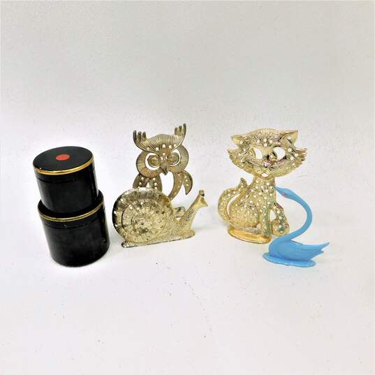 Vintage MCM Vanity Jars Torino Gold Tone Earring Holders & Swan Ring Holder image number 1
