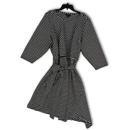 Womens Black Striped 3/4 Sleeve Asymmetrical Hem A-Line Dess Size 26/28
