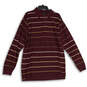 Mens Maroon Striped Long Sleeve Spread Collar Polo Shirt Size Medium image number 1