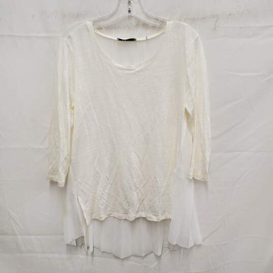 Sandro Paris WM's 100% Linen & Polyester Ivory Sheer Blouse Top Size 3 image number 1
