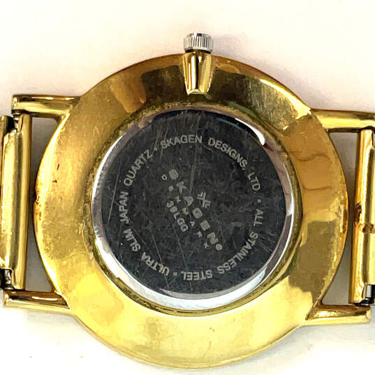 Designer Skagen Gold-Tone Stainless Steel Mesh Strap Analog Wristwatch image number 4