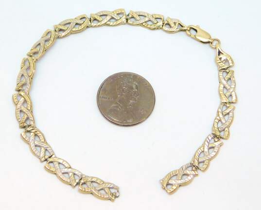 10K White & Yellow Gold Etched Braided Panel Linked Bracelet For Repair 3.9g image number 5
