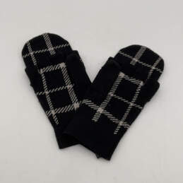 Womens Black Knitted Striped Wool Button Fashionable Mitten One Size
