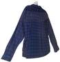 Men Blue Plaid Long Sleeve Front Pocket Button Up Shirt Size Large image number 3