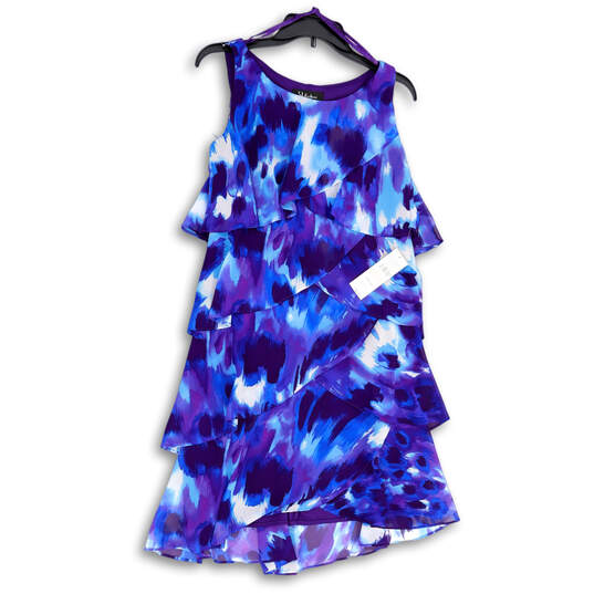NWT Womens Multicolor Tie-Dye Round Neck Tiered Ruffle A-Line Dress Sz 10P image number 1