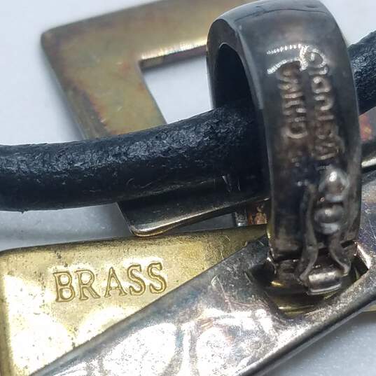 RLM Studios Sterling Silve Leather Brass Modernist Square Pendant 20in Necklace image number 5