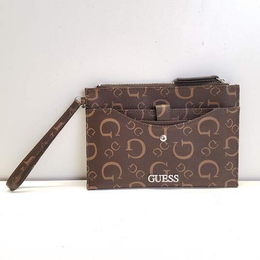 Guess G Logo Brown Leather Wristlet Clutch Wallet image number 1