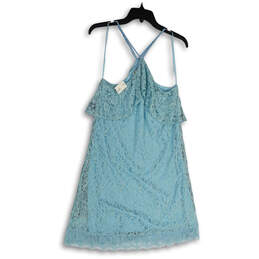 Womens Blue Floral Lace Sleeveless Spaghetti Strap Mini Dress Size Medium