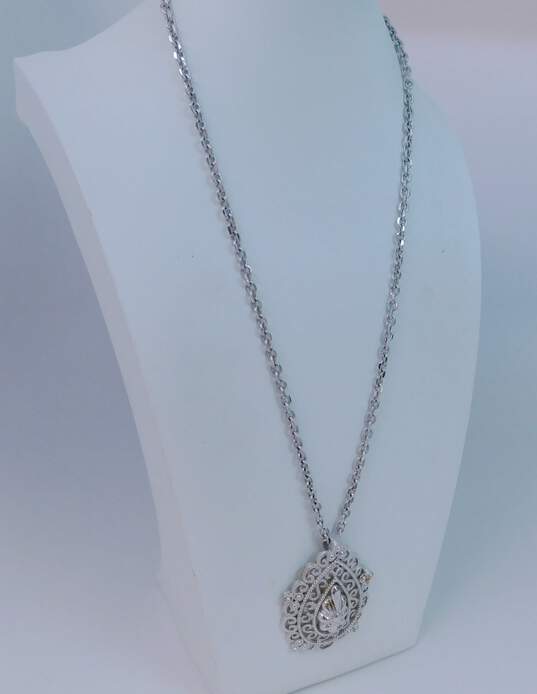 Vintage Crown Trifari Silver Tone Pendant Necklace 46.8g image number 1