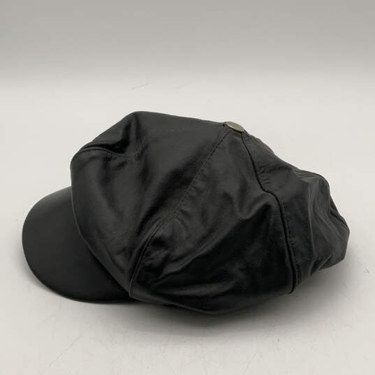 Womens Black Leather Adjustable Newsboy Cap Hat Size Medium image number 3