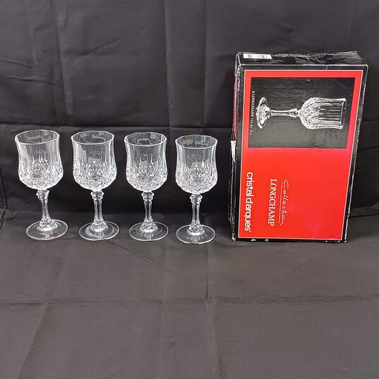 Set of 4 Longchamp Crystal Wine Glasses in Original Box image number 1