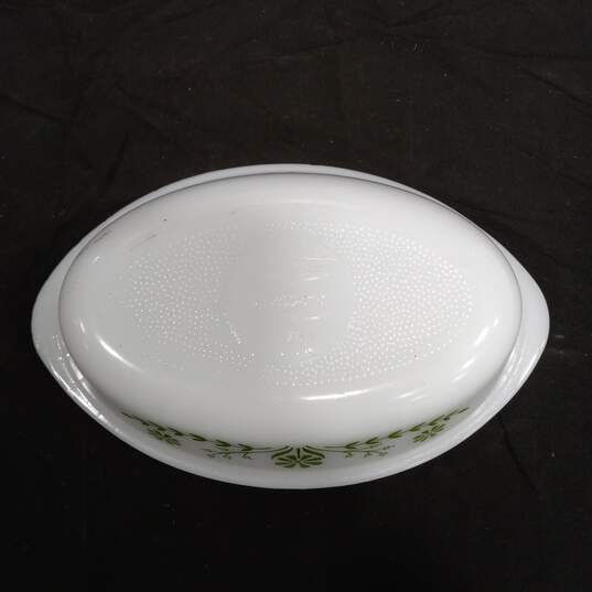 White Glass Bake Dish w/ Green Floral Design image number 6