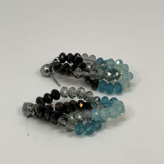 Designer Swarovski Blue Black Shiny Beaded Layres Fashionable Drop Earrings image number 3