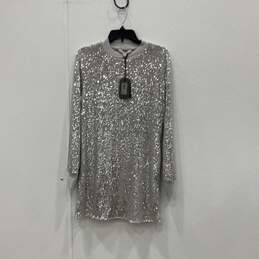 NWT Allsaints Womens Silver Juela Sequin Long Sleeve Mini Dress Shirt Size XS