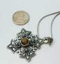 Artisan Jerusalem 925 & 900 Silver Brown Glass Granulated Cross Pendant Foxtail Chain Necklace 13.1g image number 3