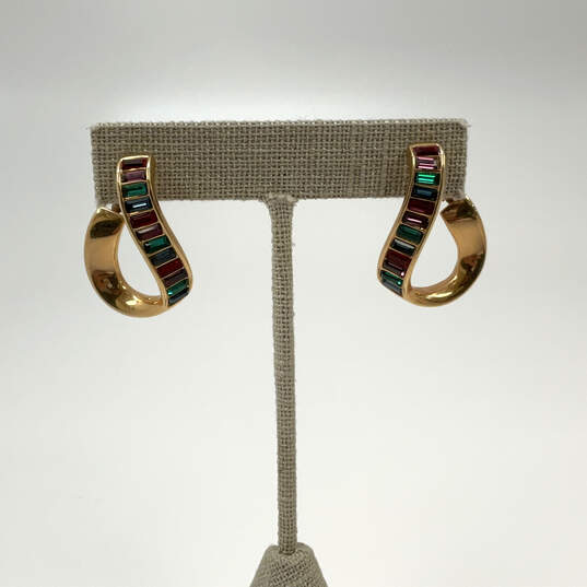 Designer Swarovski Gold-Tone Crystal Rainbow Rhinestone Drop Earrings image number 2