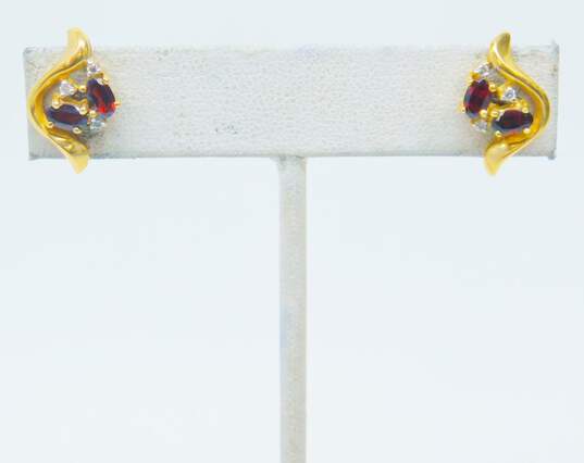 Elegant 14K Yellow Gold Oval Garnet 0.06 CTTW Diamond Earrings 3.8g image number 1